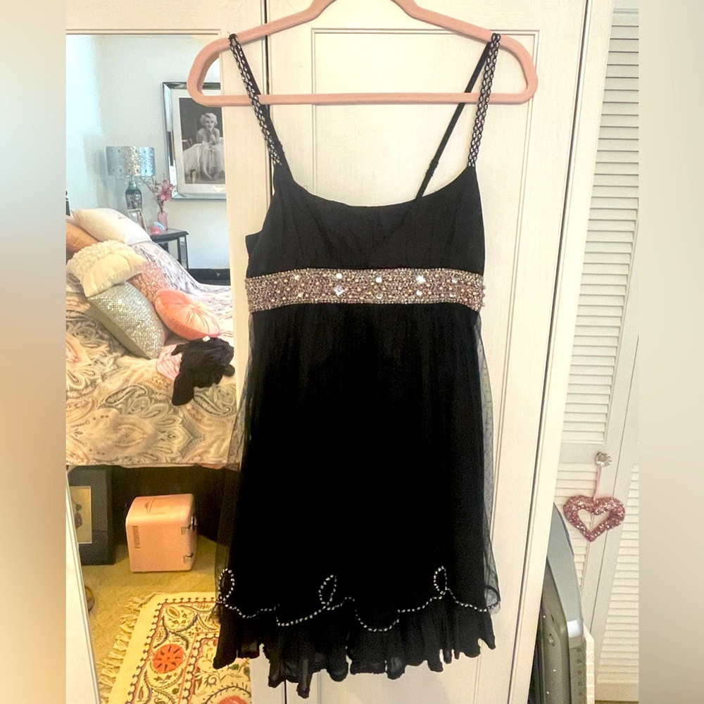 Free People Black dress with lace and bead details